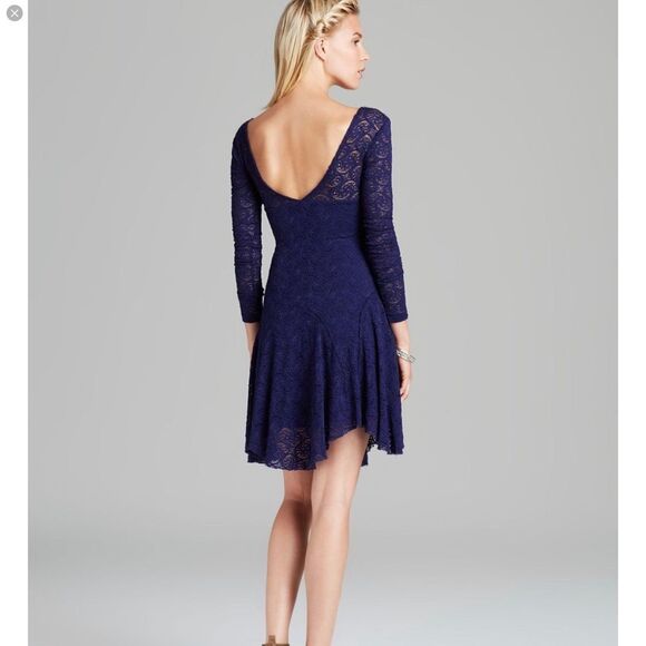 Free People Katya Paisley Lace Blue Asym Dress (S) - Picture 4 of 12